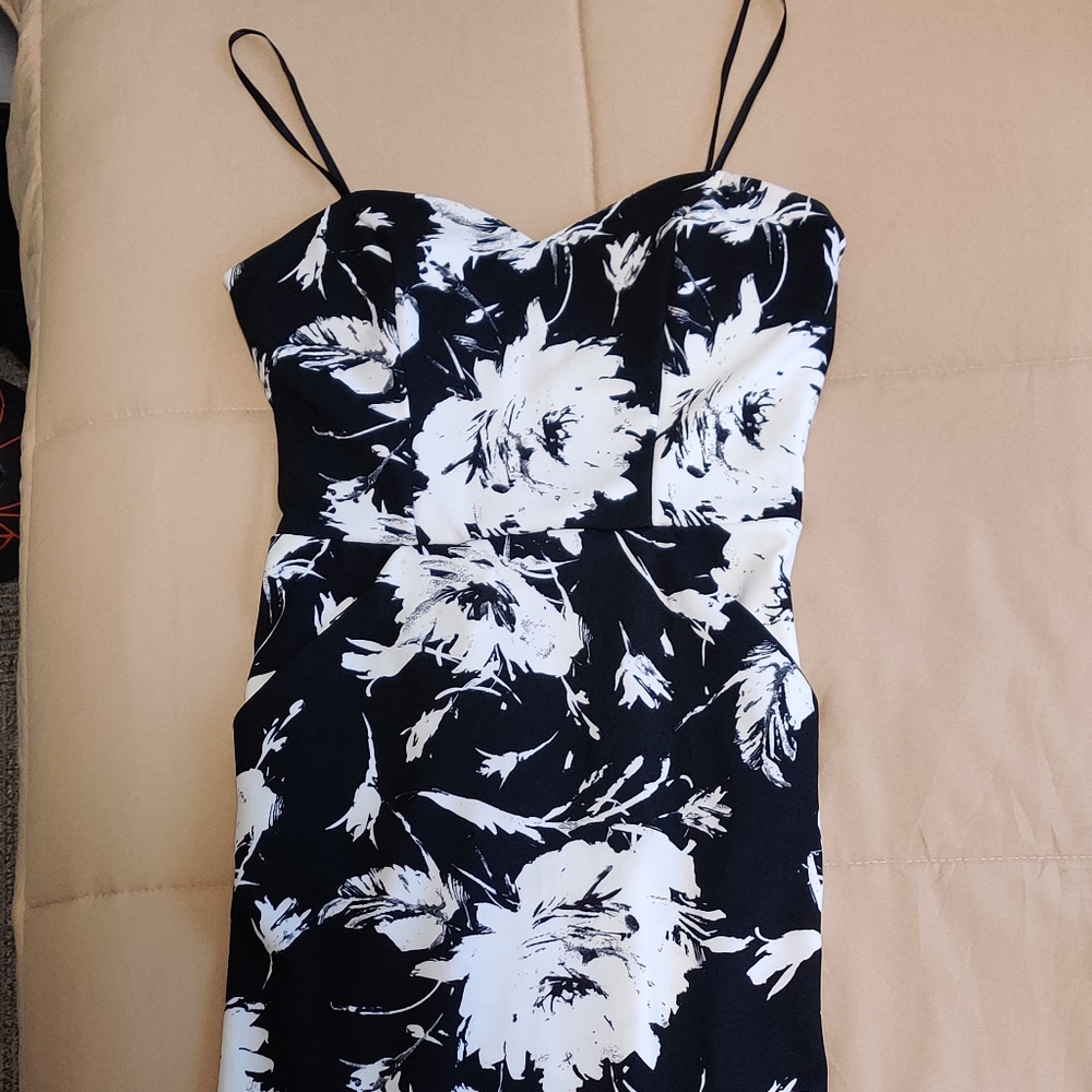 Black and white floral formal cocktail dress